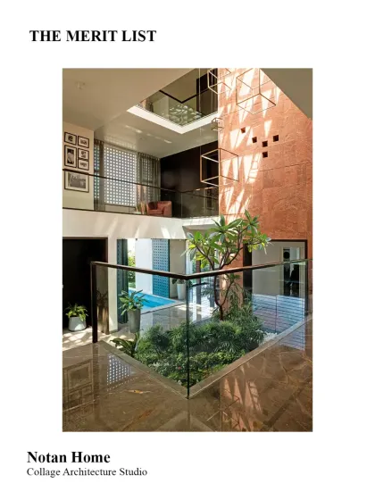 Another view of the award-recognized Notan Home, showcasing the central courtyard with its indoor pool and frangipani tree. This space is the heart of the home, bringing nature and light into the interior.