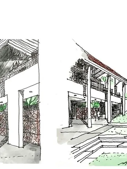 A duplicate of the concept sketches for the covered walkways at Vellore International School.