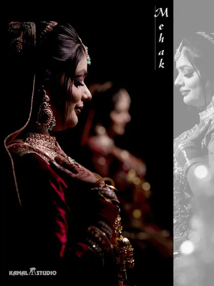 An artistic portrait of the bride, Mehak, with her reflection, creating a moody and beautiful image.