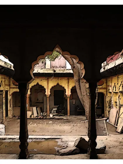 An artistic shot through the arches during the early stages of documentation, capturing the romance of the ruin before its transformation.