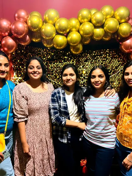 Celebrations are all about the people you share them with. I love seeing groups of friends like this having a great time and taking photos against the balloon and sequin wall I set up for them.
