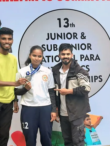 A proud moment for our T12 category athlete Shaista Begam, receiving her silver medal for the 100m sprint at the Junior National Para Athletics Championship.