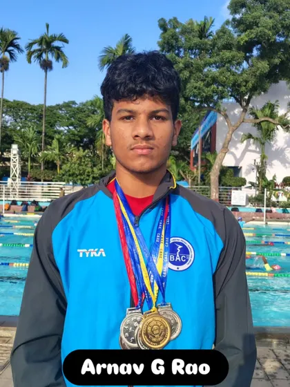 Arnav G Rao showcasing his impressive medal haul from the CBSE meet.