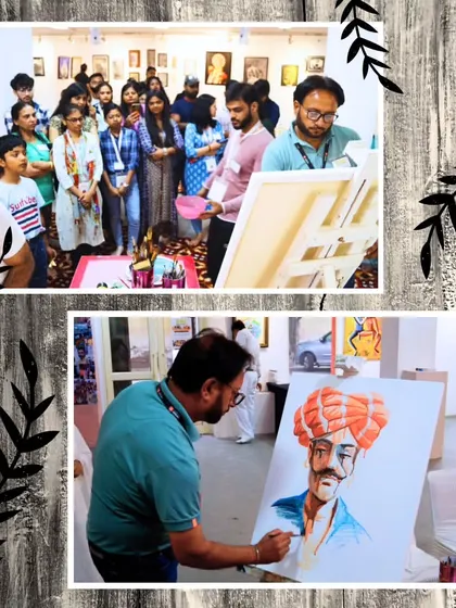 A live art demonstration at an exhibition. We actively participate in art events, sharing our techniques and engaging with the wider art community.