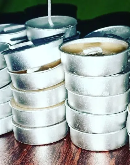Another shot of my tealights stacked and ready to go. I ensure each one is filled properly for a good, long burn.