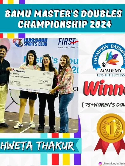 Congratulations to our trainee Shweta Thakur on winning the 75+ Women's Doubles title at the BAMU Master's Doubles Championship.