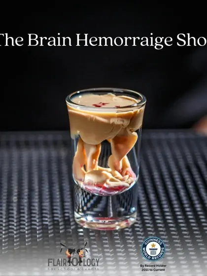 The Brain Hemorrhage shot. It's one of many visually striking shots we can create for parties, known for its unique appearance that always gets a reaction.