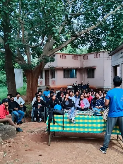 An evening briefing session at our Ramanagara campsite. These moments are for sharing stories, learning new skills, and building a strong sense of community among the students.