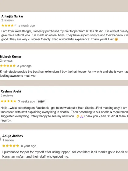 More wonderful feedback from our amazing clients. From West Bengal to right here in Mumbai, we are so grateful for the trust you place in us to help you find your perfect hair solution.