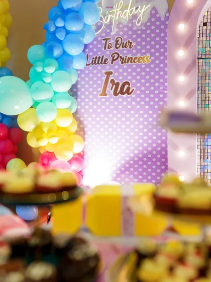 A close up of the decor for Ira's party. The custom signage and balloon arch created a perfect photo opportunity. We focus on capturing these details to give you a complete memory of the event's ambiance.