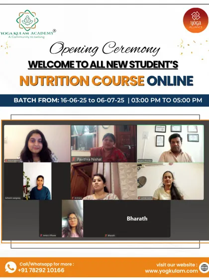 A warm welcome to a new batch of students during the opening ceremony of our online nutrition course. This image captures the beginning of their journey with us. It shows our interactive online classroom where we build a community of learners from all over the world, ready to explore health and wellness together.