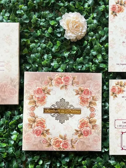 A beautiful floral invitation set with multiple inserts for different events. The design is elegant and can be customized with text in any language.
