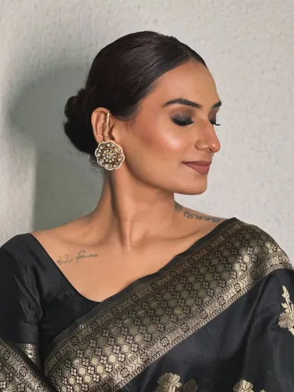 An eyes-closed shot to show the detail of the smokey eyeshadow blend.