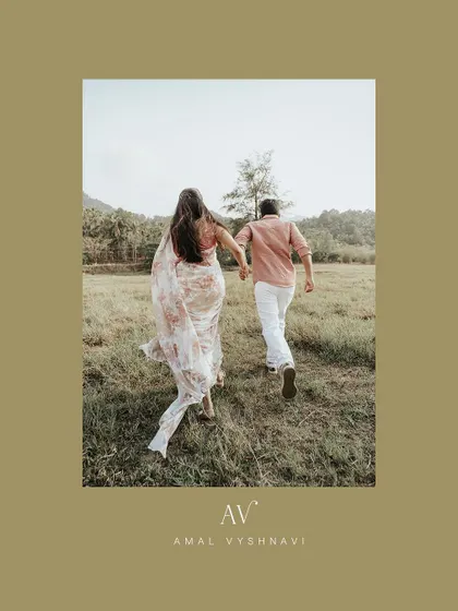A shot of a couple running away from the camera in a field, symbolizing their journey forward.