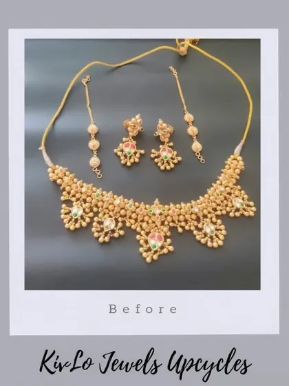 The 'before' shot of a kundan necklace set with kaan chains. This is the starting point for a transformation into a modern, grand bridal piece.