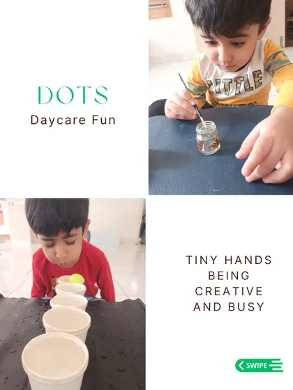 Tiny hands being creative and busy at our daycare. From painting to simple physics games like blowing a ball through a course, every moment is an opportunity for fun and discovery.