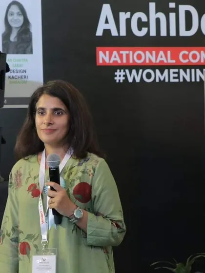 Ar Harpreet Kaur accepting the runner-up trophy at the WADE ASIA competition for her work on our Public Building projects.