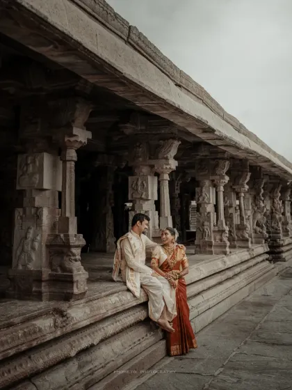 Your love story set against the grandeur of history. We excel at destination and location shoots, using epic backdrops like this ancient temple to create truly breathtaking wedding portraits.