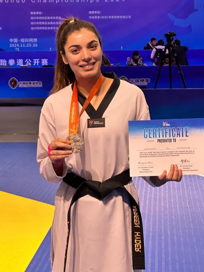 Afreen Hyder with her Silver medal at the China Open 2024. Her performance is a result of consistent hard work and dedication to the sport.