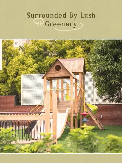 Our outdoor play area is surrounded by lush greenery, providing a natural and stimulating environment for physical development and imaginative play.