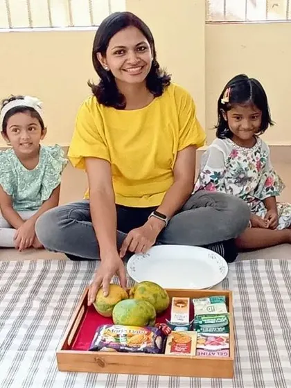 A collage of moments from our mango-themed cooking sessions, where children learned to peel, slice, and prepare delicious mango treats like milkshakes and cheesecake.
