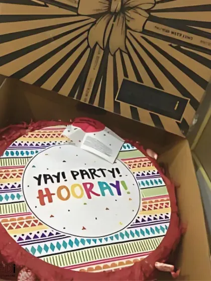 A "Yay! Party! Hooray!" piñata, packed and ready to be shipped. My party-in-a-box solutions make it easy to add fun elements to your celebration.