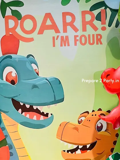My dinosaur themed decorations are perfect for little explorers. These images show close-ups of the cute dinosaur cutouts and custom backdrops that make these parties a roaring success.
