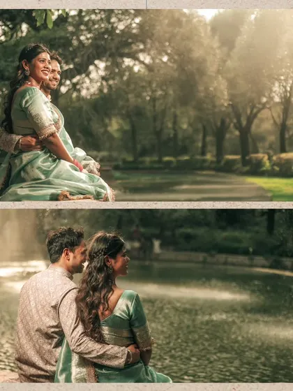 This collage from a Roka shoot captures different angles of the couple enjoying a quiet moment together, showcasing their comfortable and loving connection.