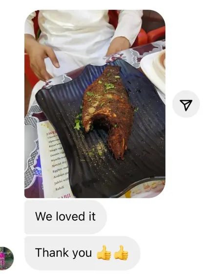A picture of our Tandoori Fried Fish sent by a happy customer. A simple "We loved it" is all we need to hear.