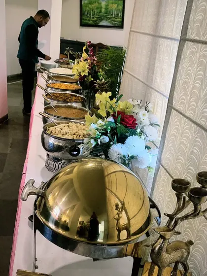 A closer look at a lunch buffet spread for 80 guests in Heritage City, Gurugram. The display features a variety of my most popular main courses, salads, and sides.