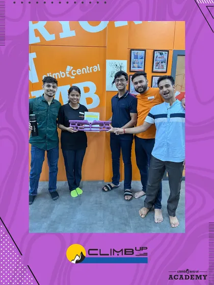 Our Beta Battle winner receives his prize from the Climb Up team. We love celebrating the achievements of our climbers and are grateful to our sponsors for making it possible.
