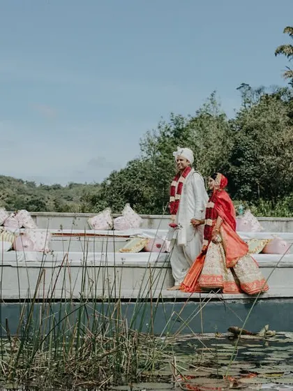 A quiet moment for the couple amidst the stunning natural beauty of Coorg. Finding these surreal locations and making them wedding-ready is a challenge we absolutely love.