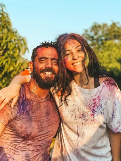 During Holi, I share a playful moment with a student. These celebrations break down barriers and remind us that we are all connected in a spirit of joy and togetherness.