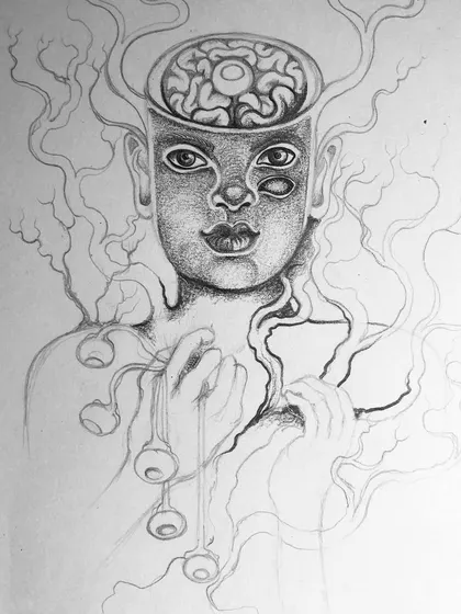 The initial pencil sketch for the "State" portrait.