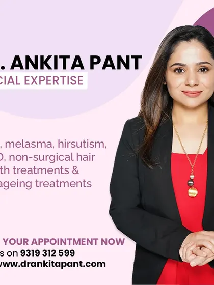 I am Dr. Ankita Pant. My expertise lies in diagnosing and treating a wide range of skin and hair concerns, including acne, melasma, PCOD-related issues, and hair loss, using advanced, evidence-based methods. My goal is to provide you with a clear path to achieving your skin health goals.