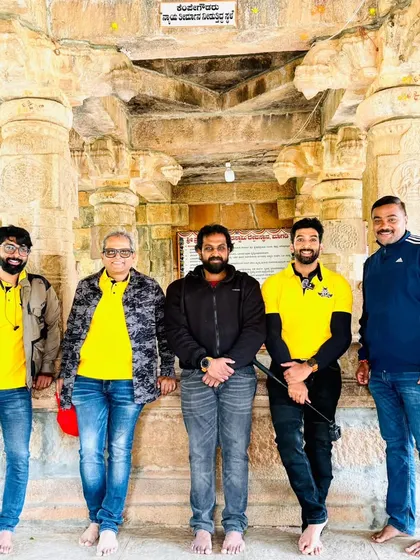 Our group inside a mantapa at one of the Kempegowda trail sites. We take time to absorb the history and architecture of each location.