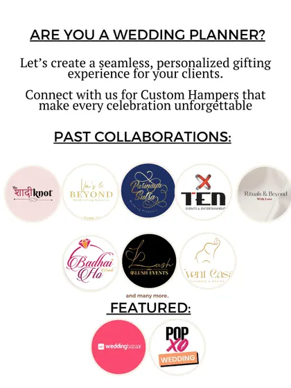 I love collaborating with wedding planners to create unforgettable gifting experiences. Here are some of the amazing planners I've worked with.