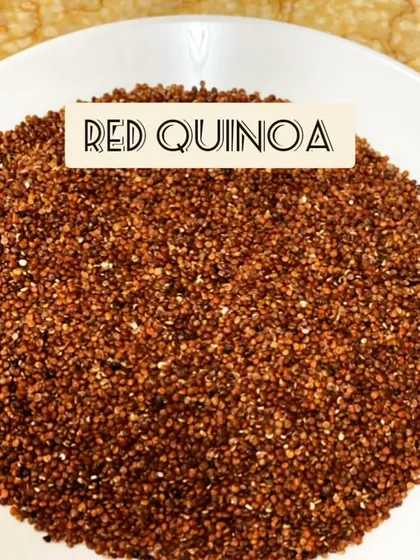 Red quinoa is a gluten free grain that is a complete protein, making it an excellent choice for vegetarians. It's rich in lysine, which helps with tissue repair, and has a low glycemic index, making it good for blood sugar control.
