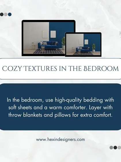 Tip for a cozy bedroom: Layer your textures. We recommend using high-quality bedding with soft sheets and a warm comforter, then layering with extra throw blankets and pillows for ultimate comfort.