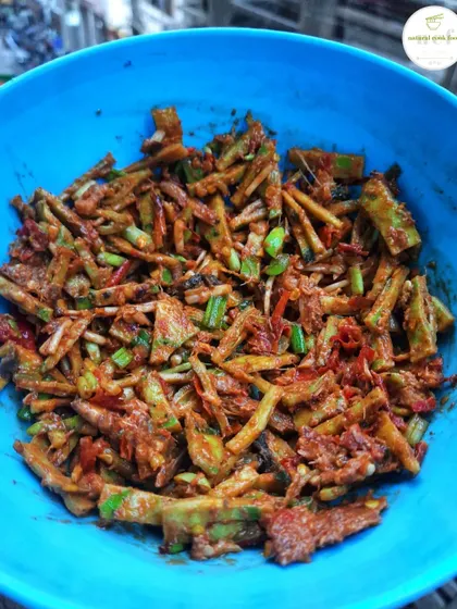Another seasonal favorite, 'Yongchak Singju' (stink bean salad), prepared in my signature style.