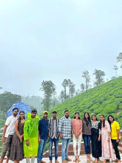 Our group posing in front of a tea estate on the way to Kudremukha.