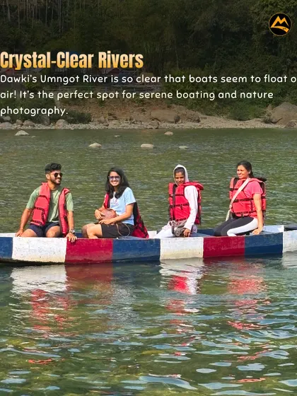 Boating on the crystal clear Umngot River in Dawki. It feels like floating on air, and I make sure it's part of your Meghalaya itinerary.