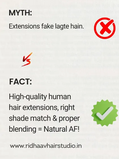Myth: Extensions look fake. Fact: High-quality human hair extensions with the right shade match and proper blending look completely natural.