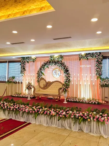 Another angle of the pink and white engagement decor.
