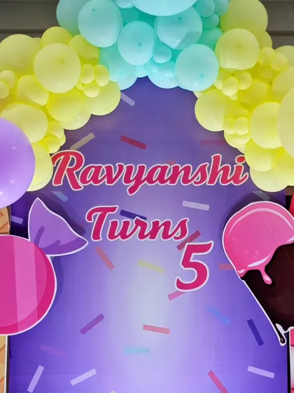 The custom backdrop for the Candyland 5th birthday party.