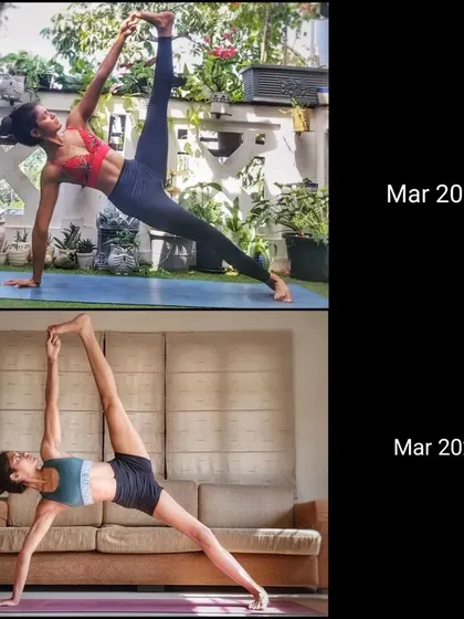 This comparison shows my progress in Side Plank B (Vasisthasana) over one year. The improved stability and hip opening is a clear example of how the body becomes more resilient and receptive with steady practice.