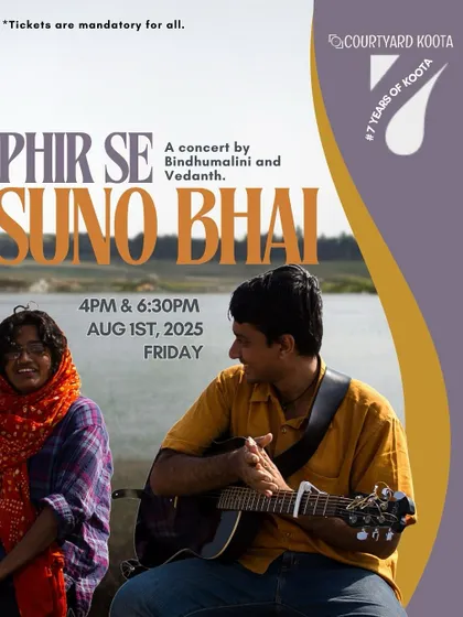 A poster for "Phir Se Suno Bhai" featuring Bindhumalini and Vedanth. This image, set by the water, captures the earthy, folk essence of their music, which we were thrilled to host on our stage.