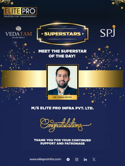 Another 'Superstar of the Day' recognition for our Founder, Mr. Viren Mehta, from Vedatam and SPJ. These accolades highlight the visionary leadership that drives our company's success.