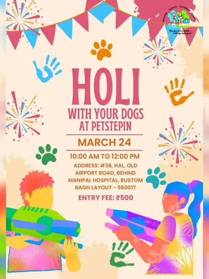 Don't miss out on the fun. This is the poster for our Holi event with all the details you need to join us for a day of celebration with your dog. We have limited spots to ensure a comfortable experience for everyone.