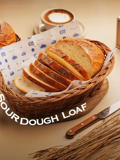 My Sourdough Loaf has a beautiful rustic crust and a soft, airy crumb. It’s naturally leavened and has a wonderful tangy flavor, perfect for toast or sandwiches.